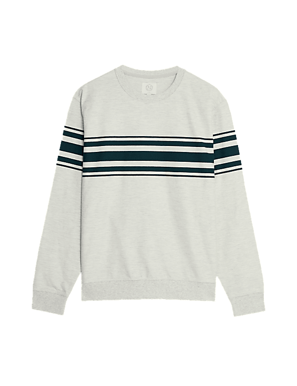 Cotton Rich Waffle Striped Sweatshirt