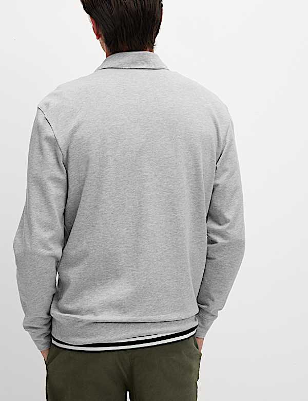 חולצת פולו מבד עשיר בכותנה עם רוכסן חלקי - IL