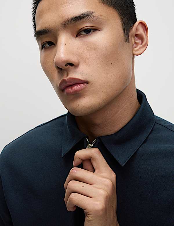 Oversized Fit Cotton Rich Textured Polo Shirt - SE