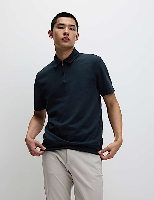 Oversized Fit Cotton Rich Textured Polo Shirt - JP