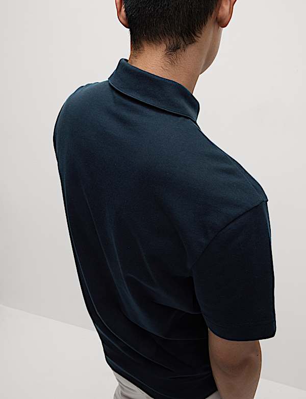 Oversized Fit Cotton Rich Textured Polo Shirt - JP