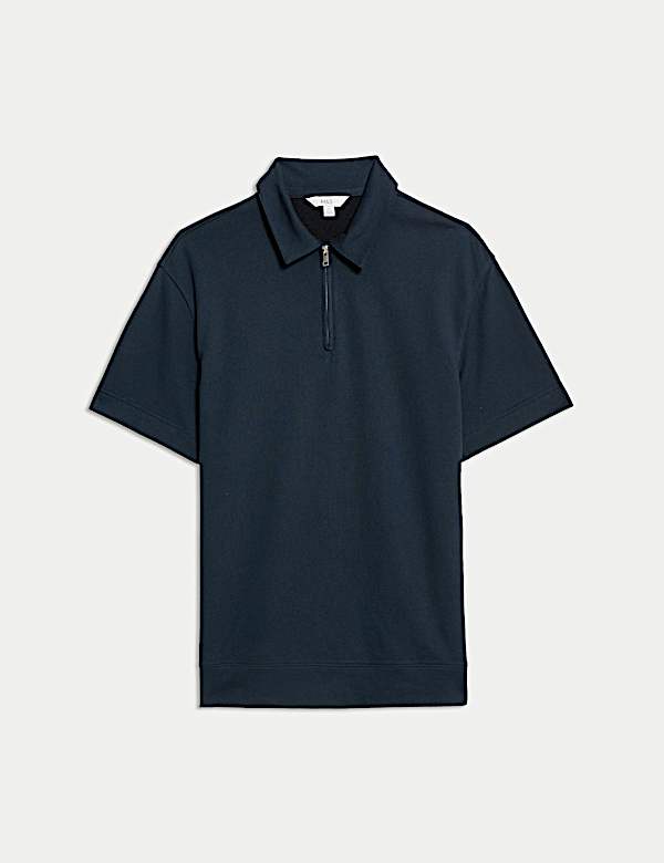 Oversized Fit Cotton Rich Textured Polo Shirt - JP