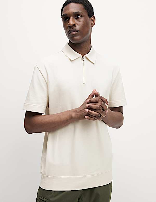 Oversized Fit Cotton Rich Textured Polo Shirt - AU