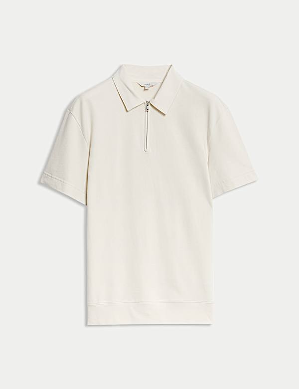 Oversized Fit Cotton Rich Textured Polo Shirt - BN