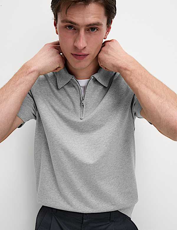 Oversized Fit Cotton Rich Textured Polo Shirt - RO
