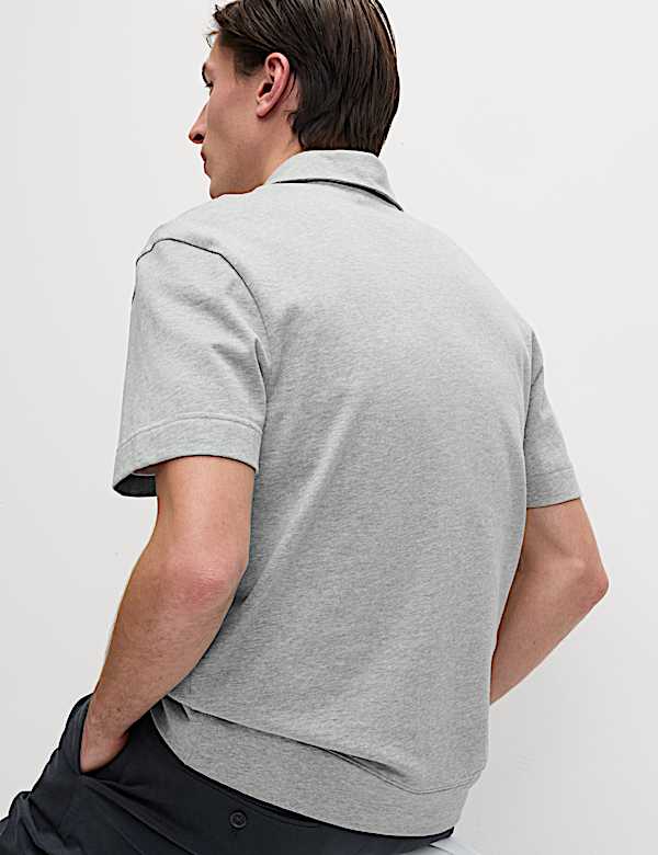 Oversized Fit Cotton Rich Textured Polo Shirt - RO