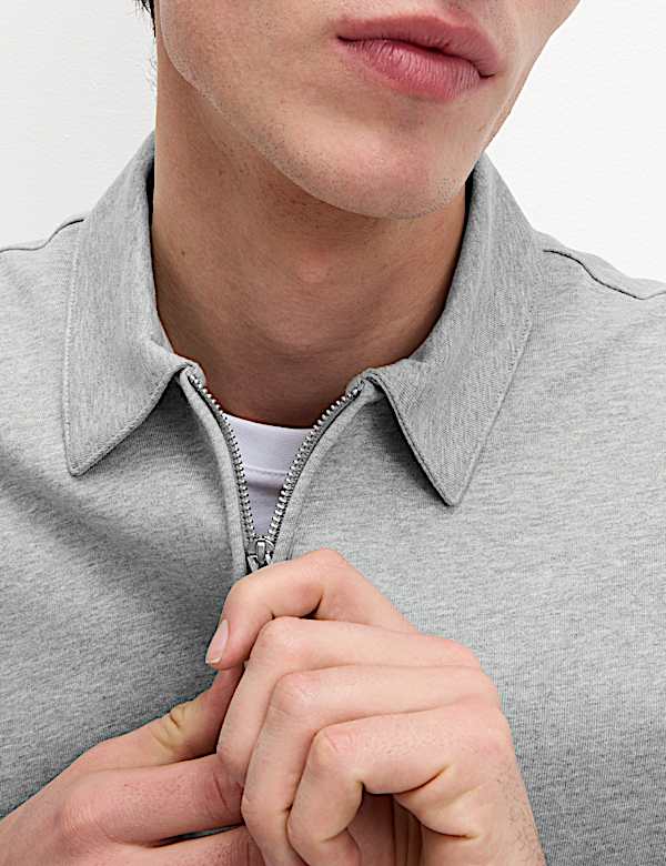 Oversized Fit Cotton Rich Textured Polo Shirt - RO