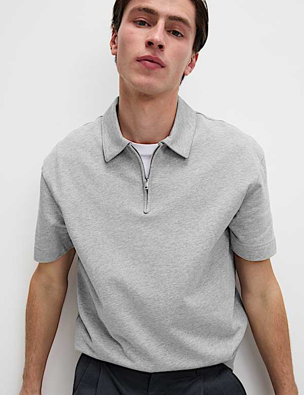 Oversized Fit Cotton Rich Textured Polo Shirt - RO