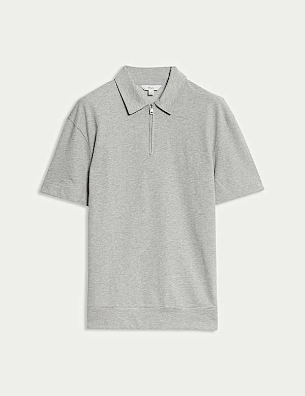 Oversized Fit Cotton Rich Textured Polo Shirt - RO