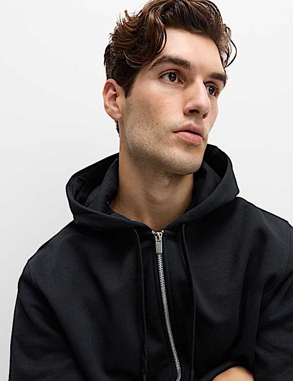 Cotton Rich Relaxed Zip Through Hoodie - BN