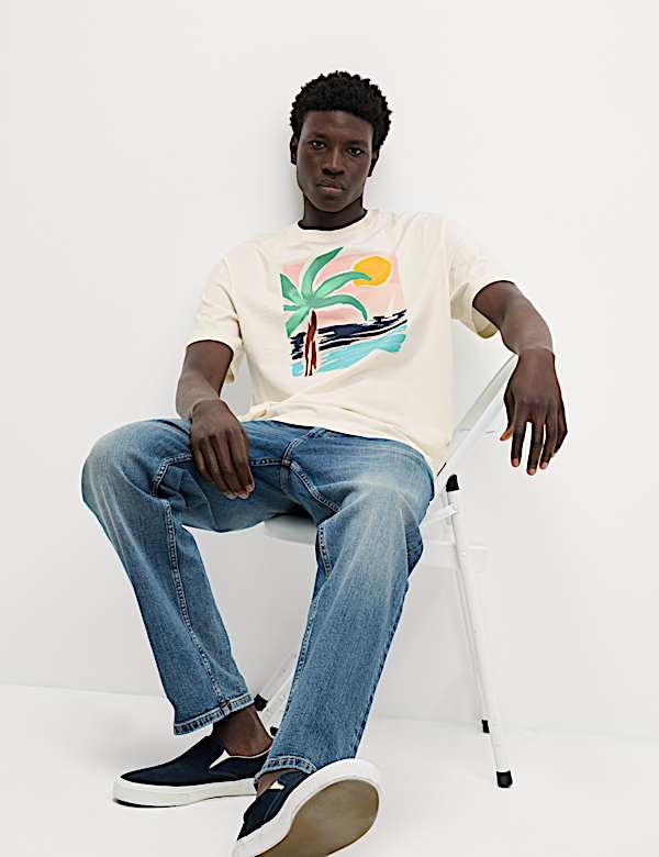 Pure Cotton Large Palm Graphic T-Shirt