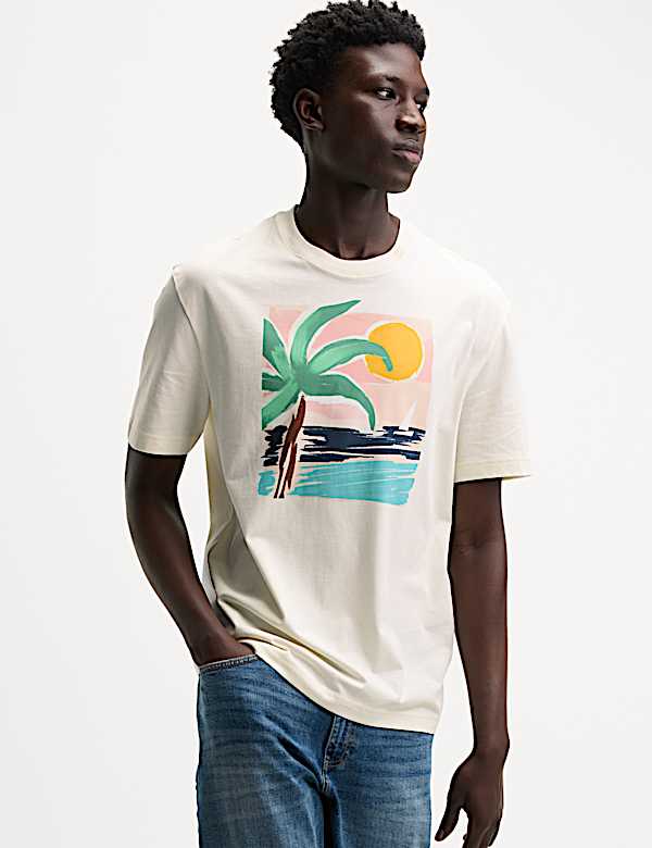 Pure Cotton Large Palm Graphic T-Shirt