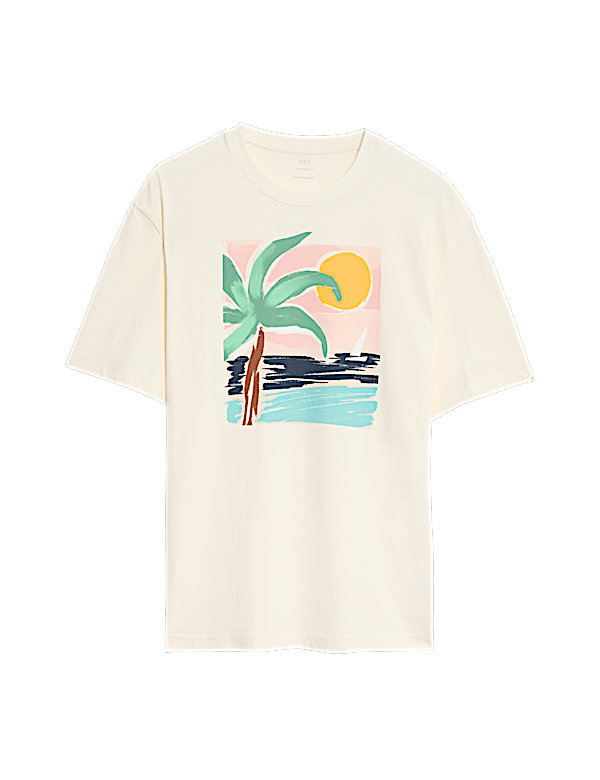 Pure Cotton Large Palm Graphic T-Shirt