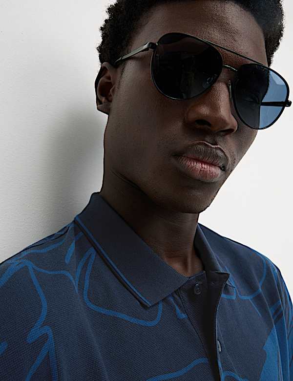 Pure Cotton Exploded Palm Print Polo Shirt