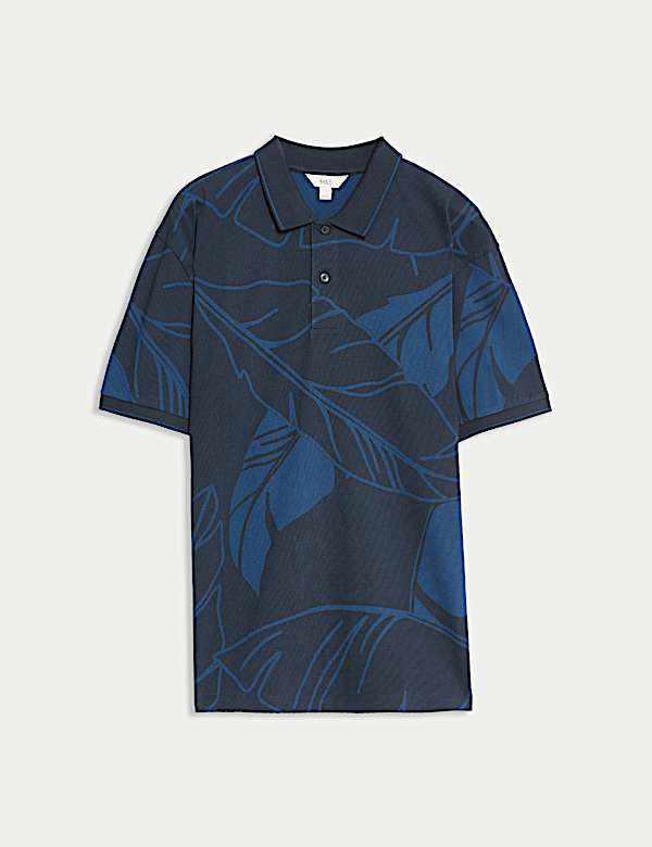 Pure Cotton Exploded Palm Print Polo Shirt - IT