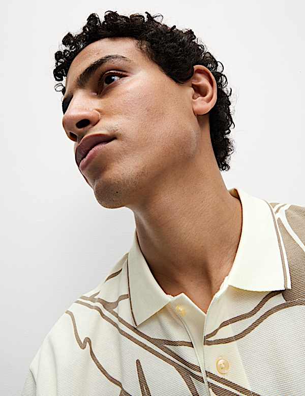 Pure Cotton Exploded Palm Print Polo Shirt