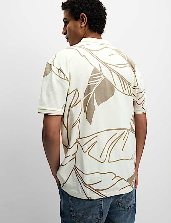 Pure Cotton Exploded Palm Print Polo Shirt
