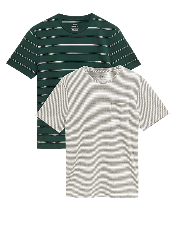 2 Pack Pure Cotton Striped T-Shirts