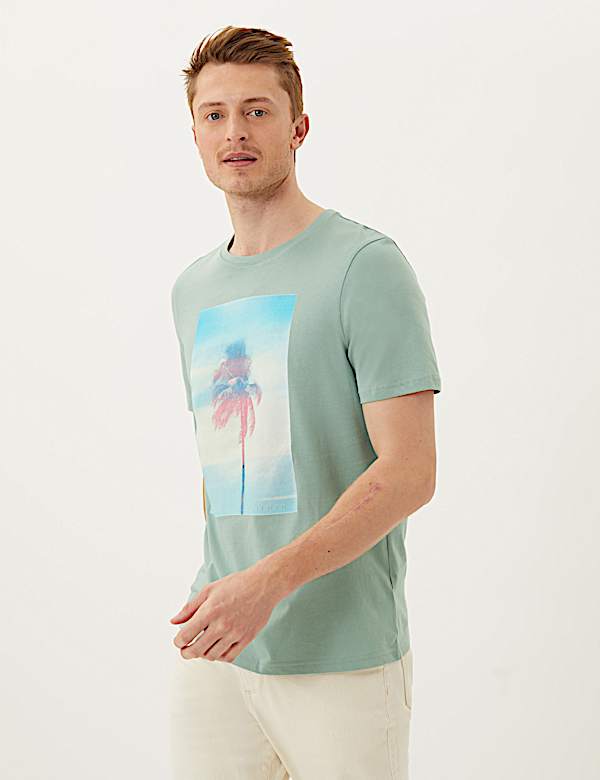 Pure Cotton Palm Photoreel Graphic T-Shirt