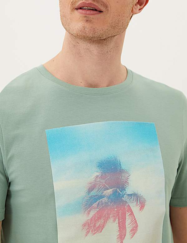 Pure Cotton Palm Photoreel Graphic T-Shirt