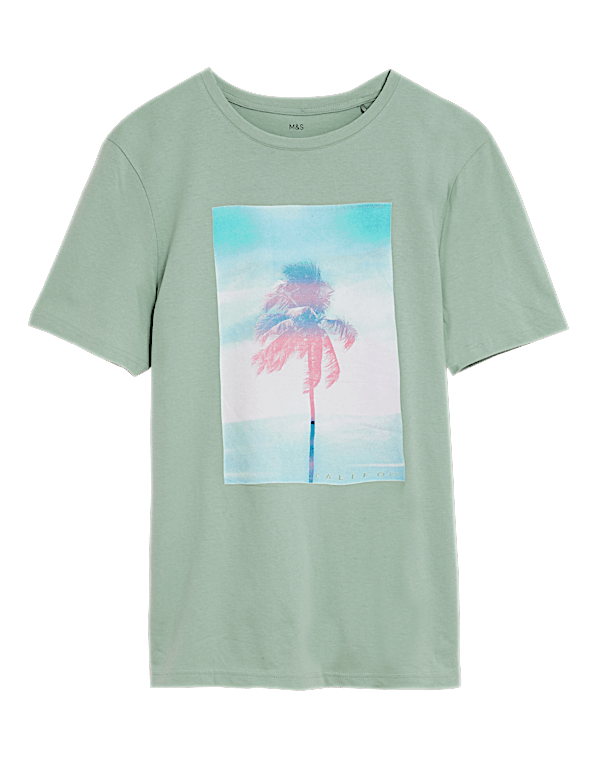 Pure Cotton Palm Photoreel Graphic T-Shirt