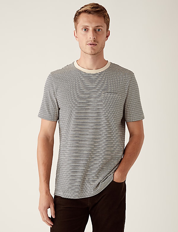 Pure Cotton Textured Striped T-Shirt