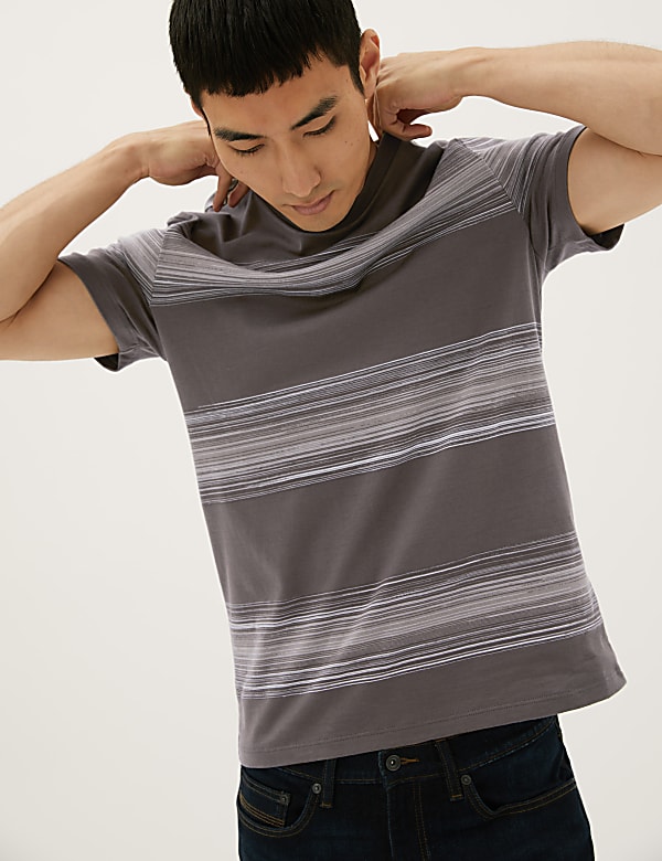 Cotton Rich Striped Crew Neck T-Shirt