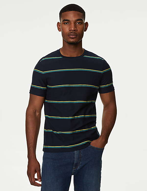 Pure Cotton Textured Striped T-Shirt