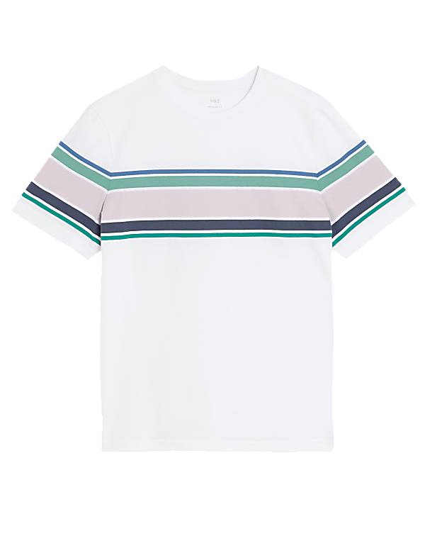 Pure Cotton Striped Crew Neck T-Shirt