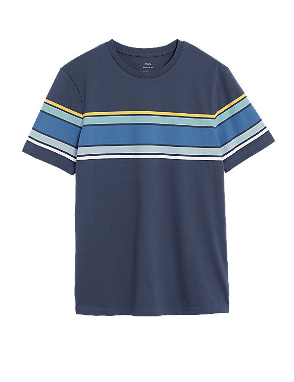 Pure Cotton Striped Crew Neck T-Shirt
