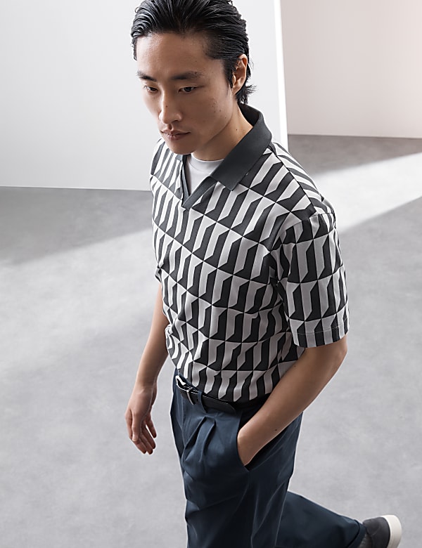 Pure Supima® Cotton Geometric Print Polo Shirt