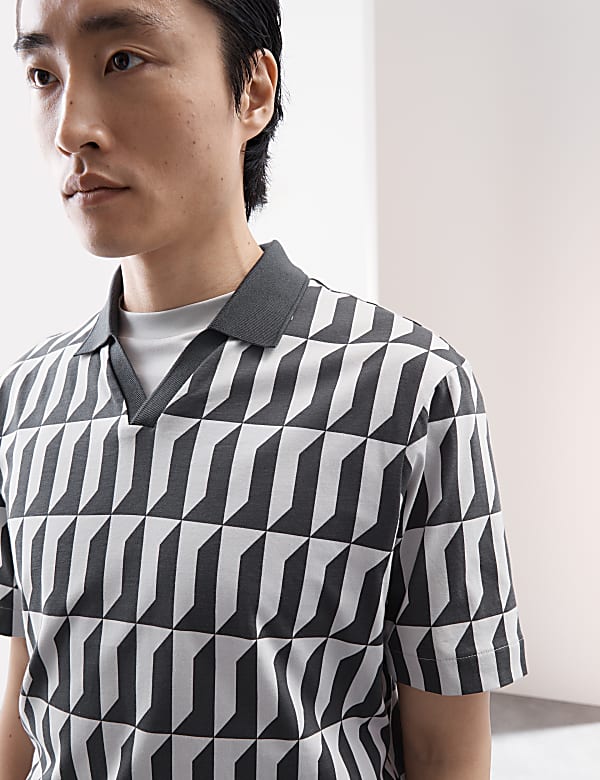 Pure Supima® Cotton Geometric Print Polo Shirt