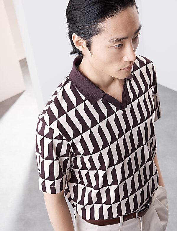 Pure Supima® Cotton Geometric Print Polo Shirt