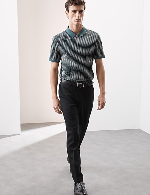 Cotton Rich Geometric Half Zip Polo Shirt