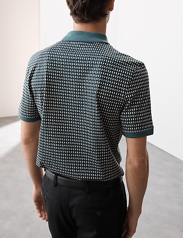 Cotton Rich Geometric Half Zip Polo Shirt