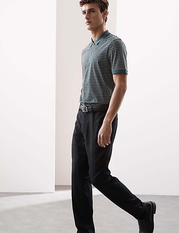 Cotton Rich Geometric Half Zip Polo Shirt