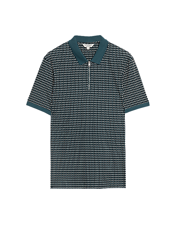 Cotton Rich Geometric Half Zip Polo Shirt