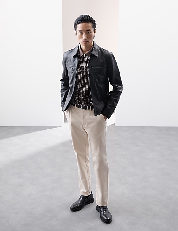 Cotton Rich Geometric Half Zip Polo Shirt - ID