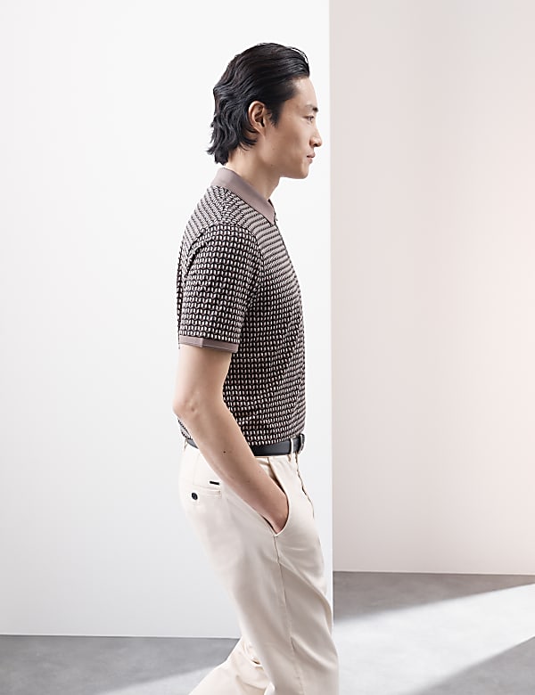 Cotton Rich Geometric Half Zip Polo Shirt - ID