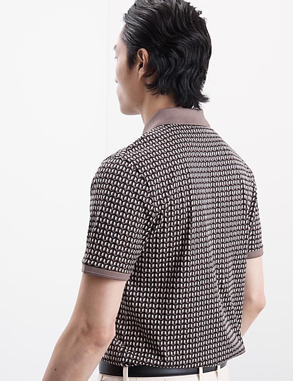 Cotton Rich Geometric Half Zip Polo Shirt - ID