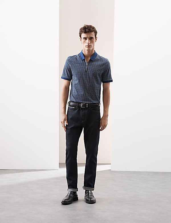 Cotton Rich Geometric Half Zip Polo Shirt