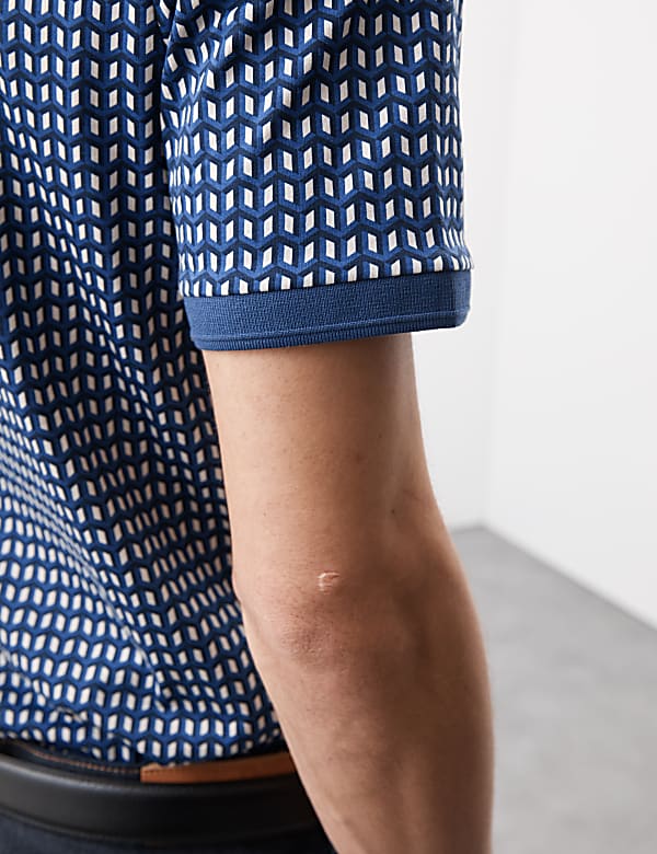 Cotton Rich Geometric Half Zip Polo Shirt