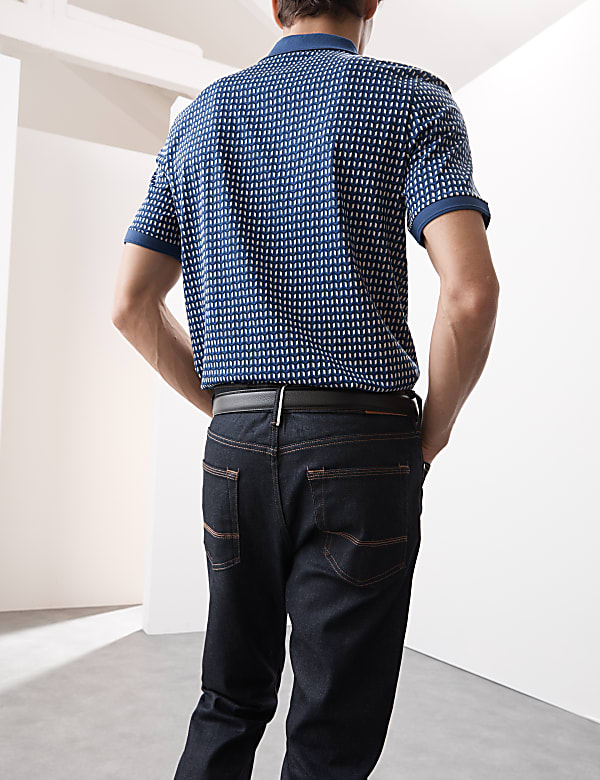 Cotton Rich Geometric Half Zip Polo Shirt