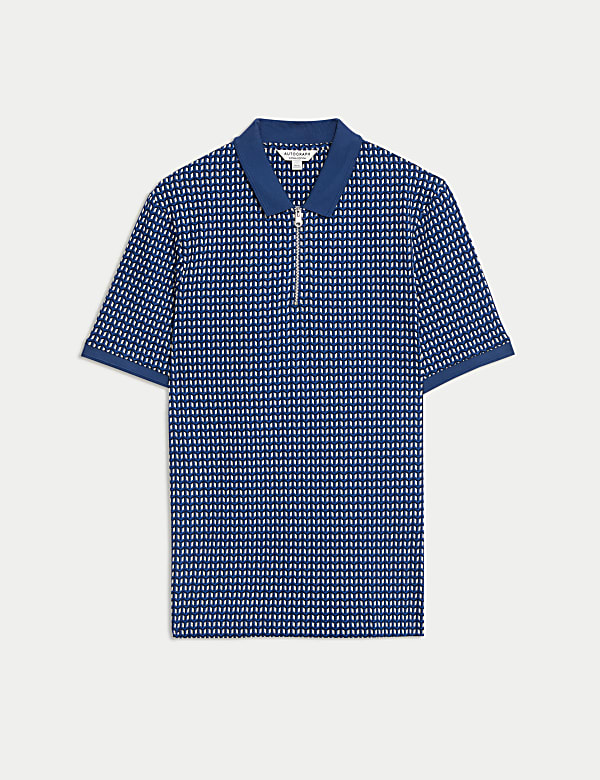 Cotton Rich Geometric Half Zip Polo Shirt - VN