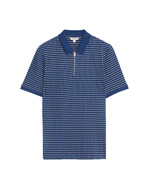 Cotton Rich Geometric Half Zip Polo Shirt