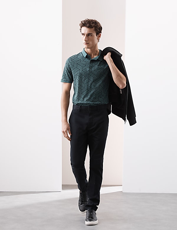 Pure Cotton Geometric Print Polo Shirt