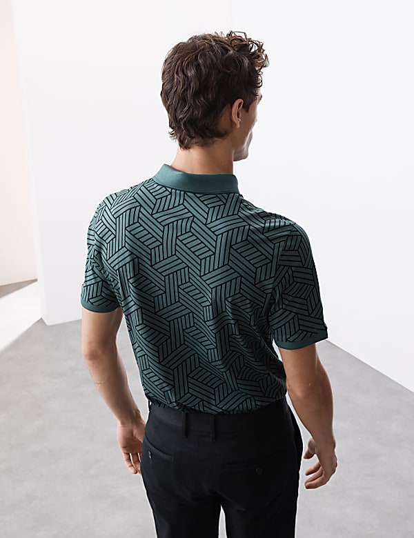 Pure Cotton Geometric Print Polo Shirt