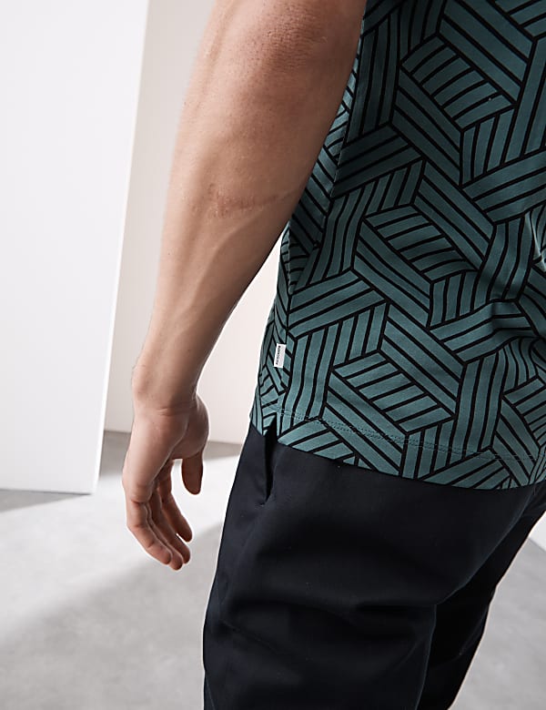 Pure Cotton Geometric Print Polo Shirt