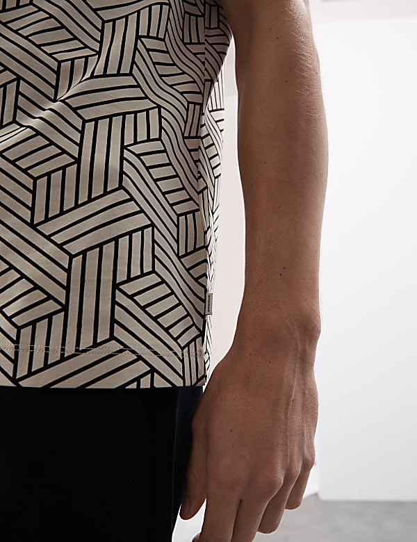 Pure Cotton Geometric Print Polo Shirt