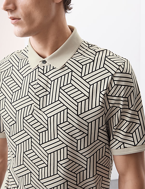 Pure Cotton Geometric Print Polo Shirt